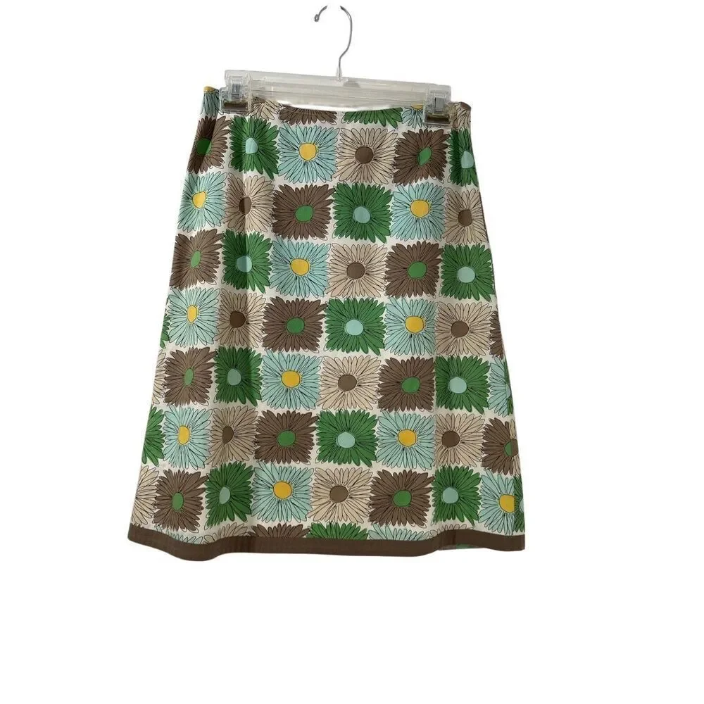 Boden women’s tan brown blue & green floral pattern skirt size 8R. #34-1949 - Picture 1 of 6